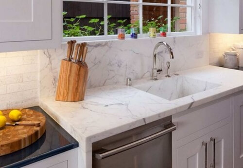 kitchen sink white countertop